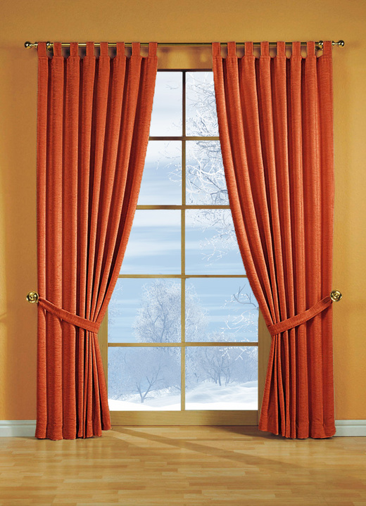 - Fensterdekoration aus THERMO-CHENILLE gegen Zugluft und Kälte, in Größe 750 (Übergardinen-Garnitur, H150xB115 cm) bis 899 (2er-Pack Raffhalter, 60 cm), in Farbe HELLBLAU