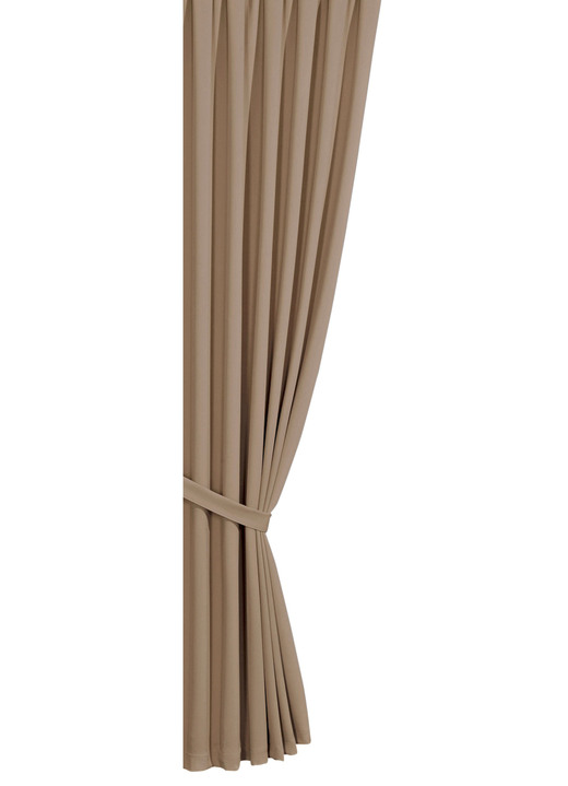 Klassisch - Verdunkelungs-Schals mit Universalschienenband , in Größe 119 (H150xB140 cm) bis 304 (2er-Pack Raffhalter, 80 cm), in Farbe CAMEL Ansicht 1