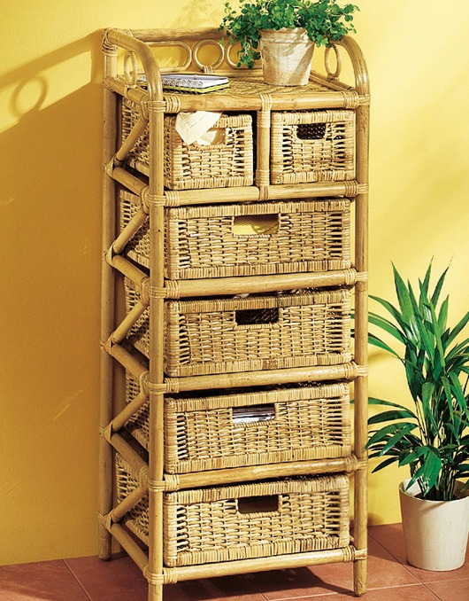 Landhausmöbel - Rattan Regal, in Farbe HONIG, in Ausführung Mit 3 großen Schubladen Ansicht 4