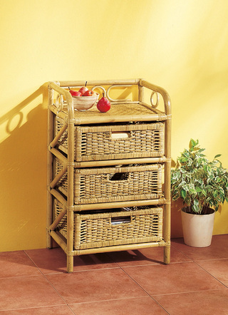 Landhausmöbel - Rattan Regal, in Farbe HONIG, in Ausführung Mit 3 großen Schubladen – Farbe HONIG – Ansicht 
