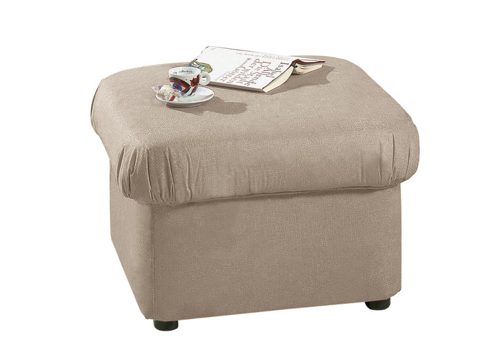 - Polstermöbel mit weichem Bezug aus Microvelours, in Farbe BEIGE, in Ausführung Hocker Ansicht 1