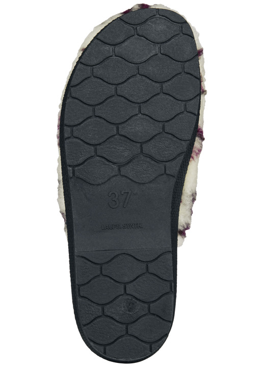 Hausschuhe - Pantoffel aus bedrucktem Plüschmaterial, in Größe 036 bis 043, in Farbe ECRU-ROT Ansicht 3