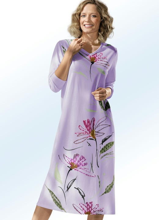 Langarm - Nachthemd mit V-Ausschnitt und langen Ärmeln, in Größe 036 bis 056, in Farbe LINDGRÜN Ansicht 2