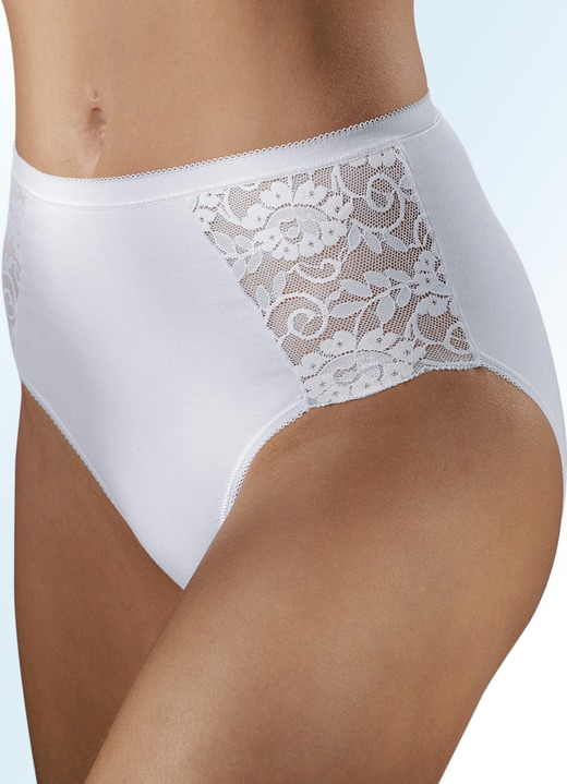 Slips - Sechserpack Slips mit elastischen Spitzeneinsätzen, in Größe 038 bis 052, in Farbe 6X WEISS Ansicht 1