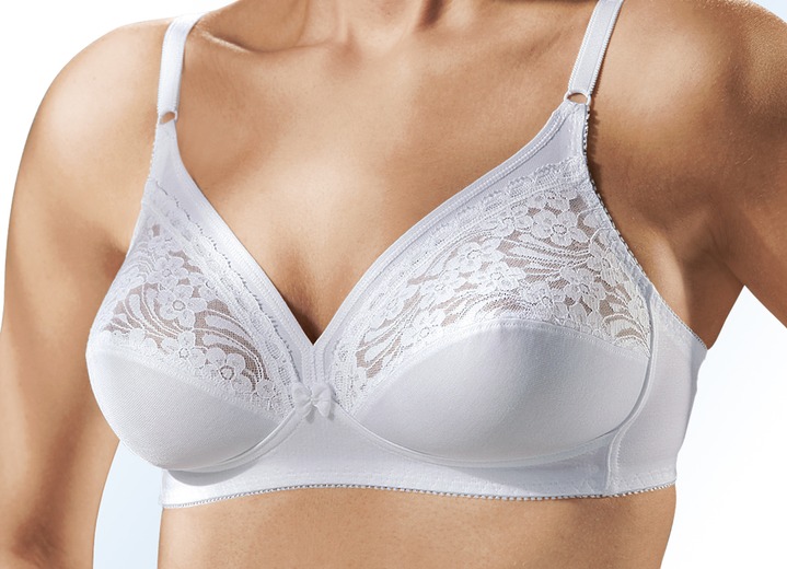 Soft-BH - Triumph Zweierpack BH mit Baumwollspitze, in Größe 075 bis 100, in Cup D, in Farbe 1X HAUT, 1X WEISS Ansicht 1