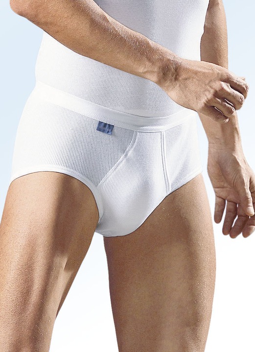 Slips & Unterhosen - Schiesser Dreierpack Slips aus Doppelripp mit Eingriff, weiß, in Größe 005 bis 009, in Farbe WEISS Ansicht 1