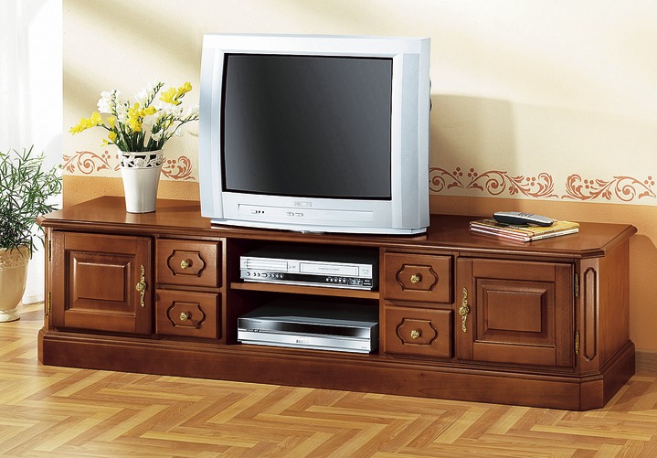 Stilmöbel - TV-Longboard mit goldfarbenen Metallgriffen, in Farbe NUSSBAUM, in Ausführung Breite 184 cm Ansicht 1