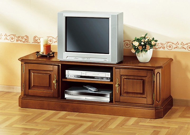 Stilmöbel - TV-Longboard mit goldfarbenen Metallgriffen, in Farbe NUSSBAUM, in Ausführung Breite 140 cm Ansicht 1