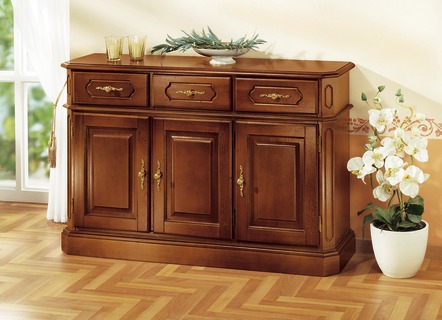 Stilmöbel - Kommode mit eleganten, goldfarbenen Metallgriffen, in Farbe KIRSCHBAUM, in Ausführung Kommode 2-türig – Farbe NUSSBAUM – Ansicht 