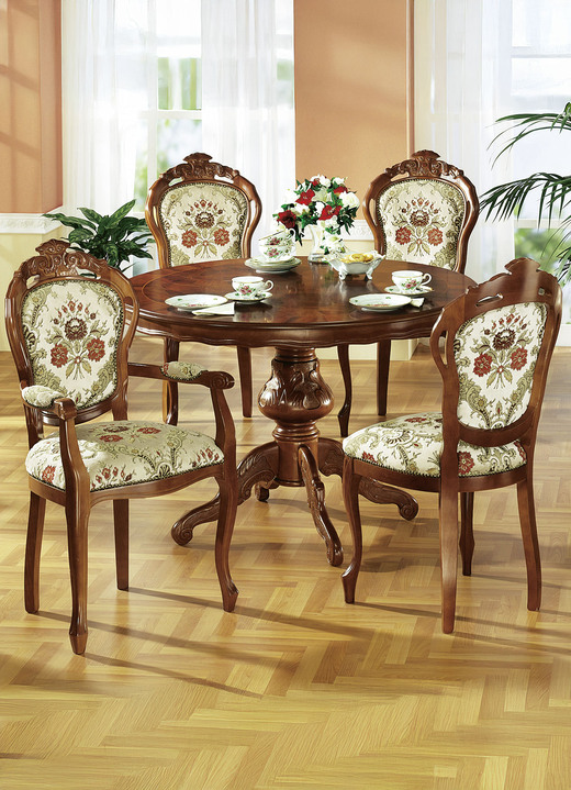 Stühle & Sitzbänke - Esszimmer-Stühle oder Sessel in Nussbaum, in Farbe BEIGE GEMUSTERT, in Ausführung Sessel Ansicht 1