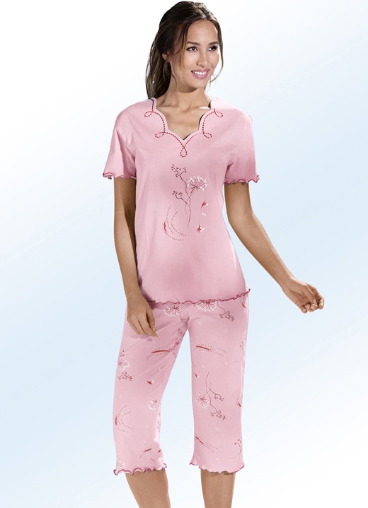 Schlafanzüge & Shortys - Schlafanzug, Kurzarm mit V-Ausschnitt, in Größe 036 bis 060, in Farbe ROSA-BUNT