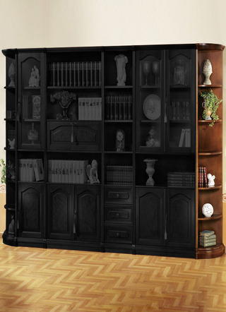 Stilmöbel - Teilmassive Möbelserie mit Echtholzfurnier, in Farbe KIRSCHBAUM, in Ausführung Hohes Abschlussregal – Farbe NUSSBAUM – Ansicht 