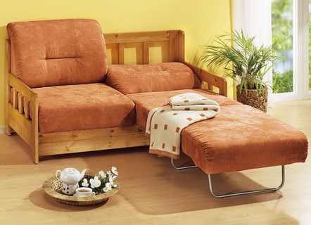 Schlafsofas - Verwandlungssofa aus massiver Kiefer, in Farbe BRAUN, in Ausführung Verwandlungssofa – Farbe TERRA – Ansicht 