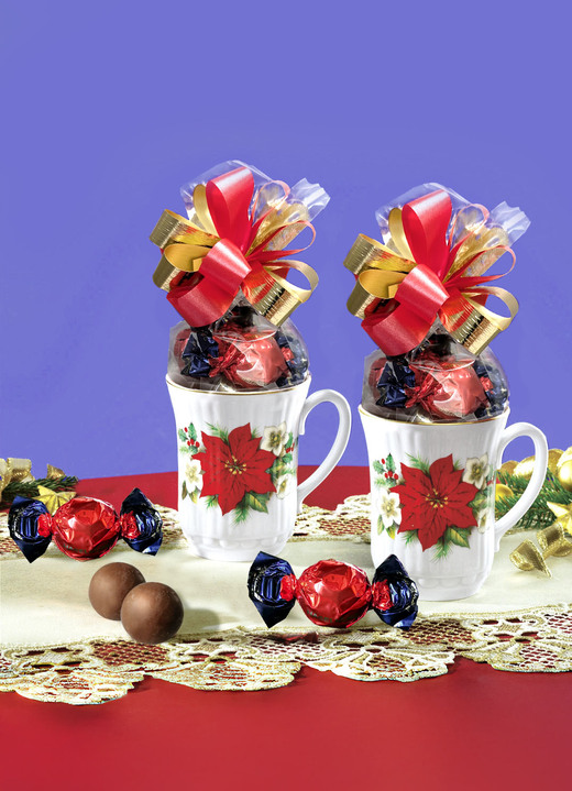 Weihnachtliche Geschenkideen - Porzellantassen mit Weihnachtstern-Dekor, 2er-Set, in Farbe BUNT