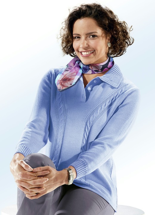 Langarm - Pullover mit Schurwolle, in Größe 038 bis 052, in Farbe BLEU
