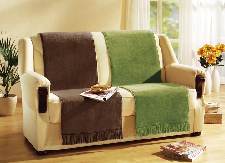 Sessel- & Sofaüberwürfe - Wohndecke und Sesselschoner mit Fransenabschluss, in Größe 102 (Sesselschoner, 50x200 cm) bis 325 (Sparset, 3-teilig), in Farbe CAMEL Ansicht 7
