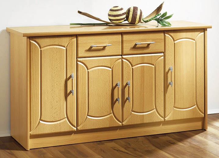 - Klassisches Sideboard, 4-türig, mit Schubladen auf Metallführungsschienen, in Farbe BUCHE