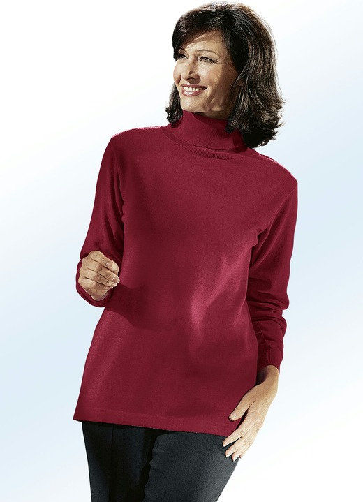 Langarm - Kombifreundlicher Pullover, in Größe 040 bis 060, in Farbe WEINROT Ansicht 1