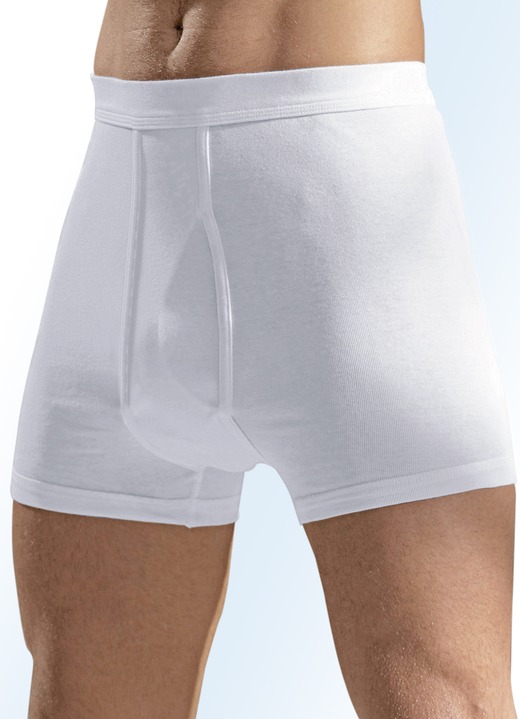 Slips & Unterhosen - Hermko Fünferpack Unterhosen aus Feinripp mit Eingriff, weiß, in Größe 005 bis 013, in Farbe WEIß