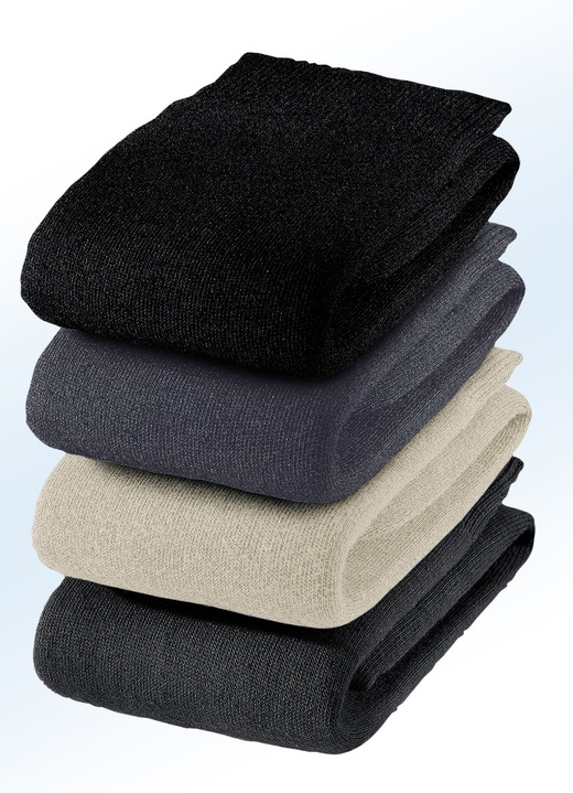 - Sechserpack Socken mit Massagesohle, uni bunt, in Größe 001 (Schuhgrößen 39-41) bis 003 (Schuhgrößen 44-46), in Farbe 2X JEANSBLAU MELIERT, 2X SCHWARZ, 1X HELLGRAU MELIERT, 1X BEIGE MELIERT Ansicht 2