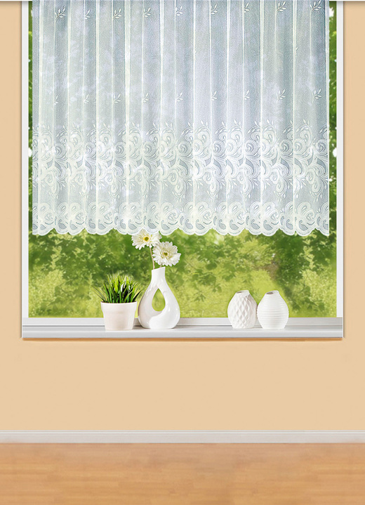 Klassisch - Blumenfenster-Store mit Universalschienenband, in Größe 136 (Blumenfenster-Store, 100x300 cm) bis 174 (Blumenfenster-Store, 160x600 cm), in Farbe WEIß Ansicht 1