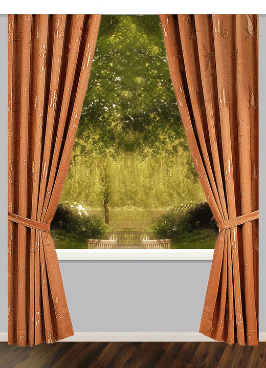 Klassisch - Übergardinen-Garnitur mit Universalschienenband, in Größe 363 (H150xB130 cm) bis 899 (2er-Pack Raffhalter, 80 cm), in Farbe BRAUN Ansicht 1