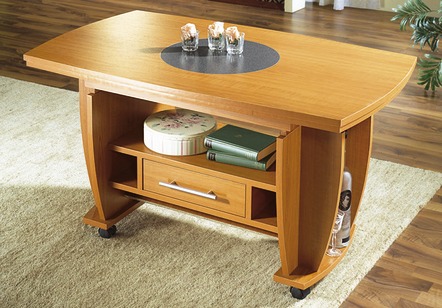 Couchtische - Couchtisch auf Rollen mit Stein-Optik-Einlage, in Farbe KIRSCHE, in Ausführung Feste Platte