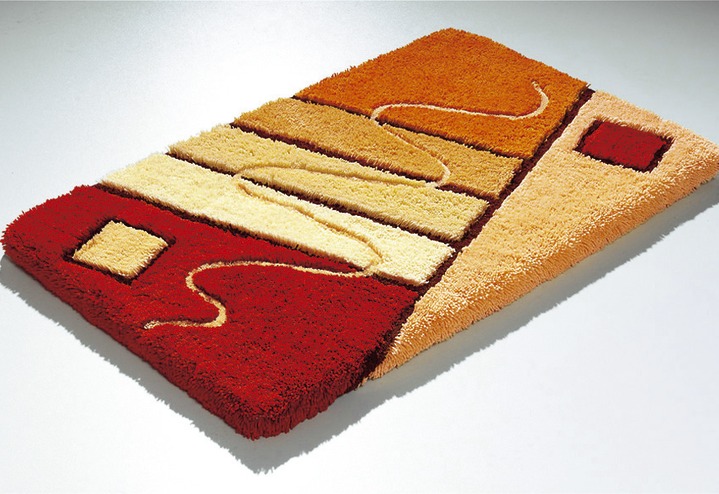 Badgarnituren - Barfußweiche Badgarnitur in harmonischen Farbtönen, in Größe 100 (Vorleger halbrund, 50x 80 cm) bis 112 (WC-Deckelbezug, 47x50 cm, mit Kordel), in Farbe ORANGE Ansicht 1
