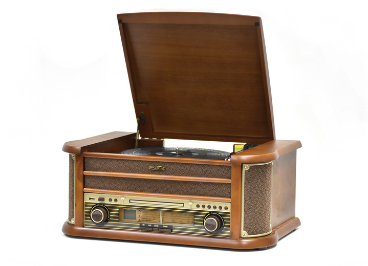 Nostalgiegeräte - Nostalgie-Stereoanlage im Echtholzgehäuse eiche rustikal, in Farbe BRAUN Ansicht 2