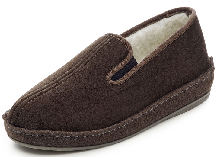 Hausschuhe - Gefütterte Herren-Hausschuhe, mit Schurwolle, in Größe 040 bis 046, in Farbe SCHWARZ Ansicht 2