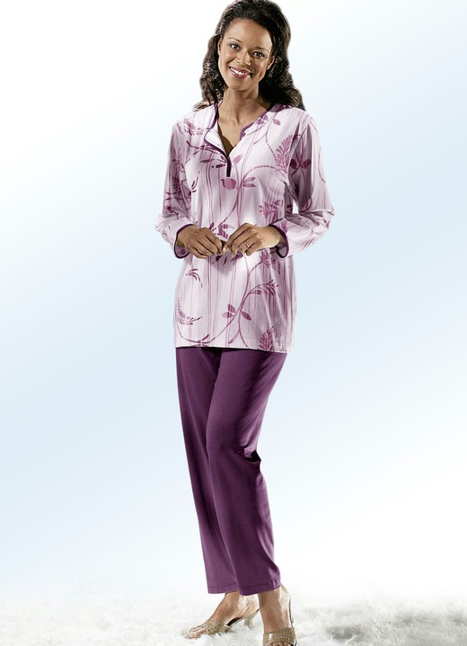 Schlafanzüge & Shortys - Schlafanzug, Langarm mit Knopfleiste, in Größe 036 bis 060, in Farbe ROSÉ-BUNT Ansicht 1