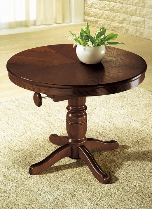 Eiche Rustikal-Möbel - Teilmassiver Couchtisch mit gedrechseltem Tischgestell, in Farbe EICHE RUSTIKAL, in Ausführung oval, fest Ansicht 2