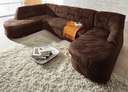 Polsterecken - Polstermöbel in verschiedenen Bezugsvarianten, in Farbe BEIGE, in Ausführung Wohnlandschaft ohne Bettfunktion, 143x285x175 cm – Farbe MOKKA – Ansicht 