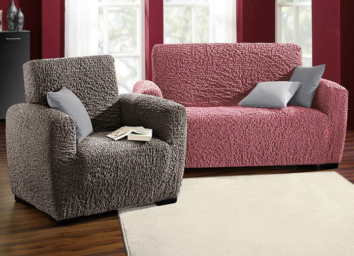 Sessel- & Sofaüberwürfe - Stretchbezüge in verschiedenen Farben, in Größe 101 (Sessel-Bezug) bis 106 (Stuhlbezug), in Farbe BRAUN Ansicht 1