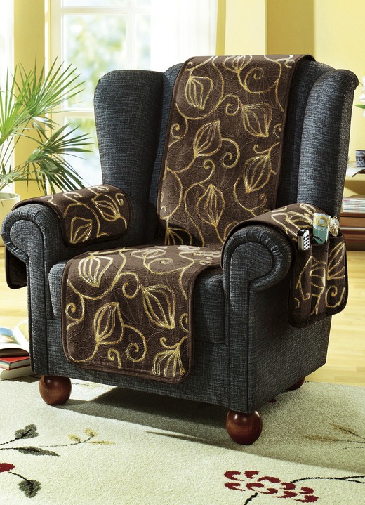 Sessel- & Sofaüberwürfe - Schoner verschiedene Ausführungen , in Größe 101 (Sesselschoner, 48x150 cm) bis 865 (2 Armlehnenschoner, 55x38 cm), in Farbe BRAUN Ansicht 1