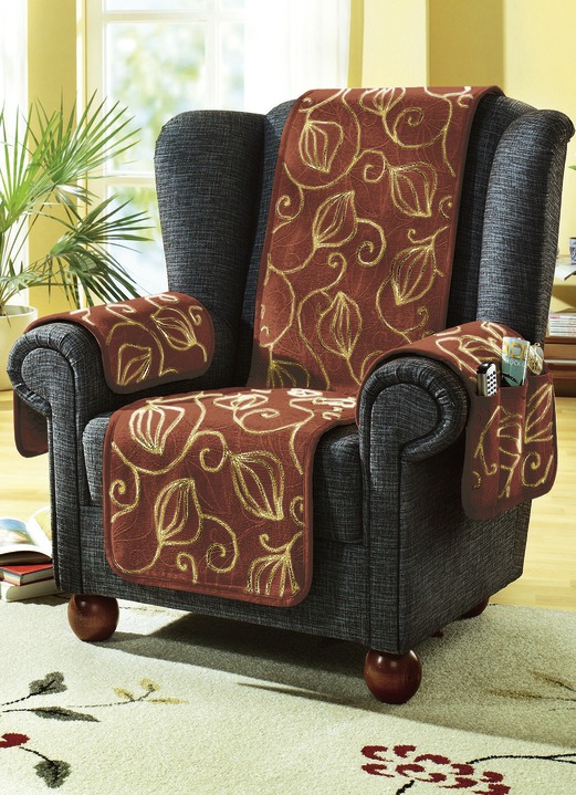 Sessel- & Sofaüberwürfe - Schoner verschiedene Ausführungen , in Größe 101 (Sesselschoner, 48x150 cm) bis 865 (2 Armlehnenschoner, 55x38 cm), in Farbe TERRA Ansicht 1