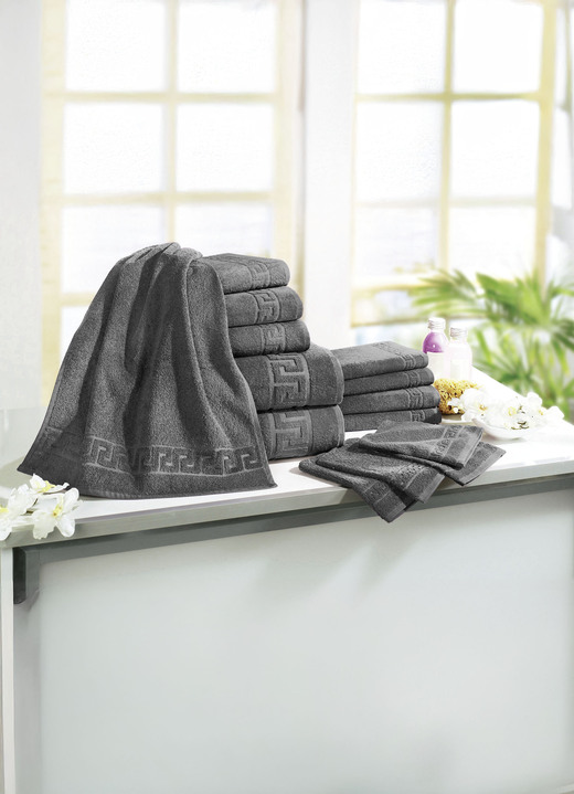 Handtücher - Frottierserie mit Mäander-Jacquard-Struktur Ansicht 7 Handtücher - Frottierserie mit Mäander-Jacquard-Struktur, in Größe 200 (1 Handtuch, 50/ 90 cm) bis 208 (Sparset, 14-teilig), in Farbe TERRA Ansicht 7