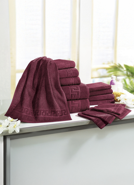 Handtücher - Frottierserie mit Mäander-Jacquard-Struktur Ansicht 4 Handtücher - Frottierserie mit Mäander-Jacquard-Struktur, in Größe 200 (1 Handtuch, 50/ 90 cm) bis 208 (Sparset, 14-teilig), in Farbe TERRA Ansicht 4