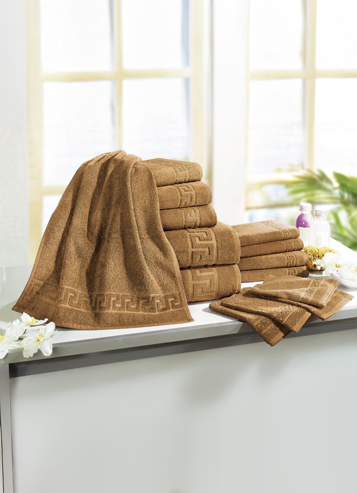 Handtücher - Frottierserie mit Mäander-Jacquard-Struktur Ansicht 3 Handtücher - Frottierserie mit Mäander-Jacquard-Struktur, in Größe 200 (1 Handtuch, 50/ 90 cm) bis 208 (Sparset, 14-teilig), in Farbe TERRA Ansicht 3