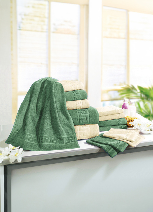 Handtücher - Frottierserie mit Mäander-Jacquard-Struktur Ansicht 2 Handtücher - Frottierserie mit Mäander-Jacquard-Struktur, in Größe 200 (1 Handtuch, 50/ 90 cm) bis 208 (Sparset, 14-teilig), in Farbe TERRA Ansicht 2