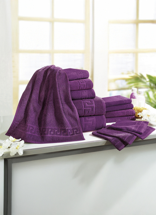 Handtücher - Frottierserie mit Mäander-Jacquard-Struktur Ansicht 6 Handtücher - Frottierserie mit Mäander-Jacquard-Struktur, in Größe 200 (1 Handtuch, 50/ 90 cm) bis 208 (Sparset, 14-teilig), in Farbe TERRA Ansicht 6