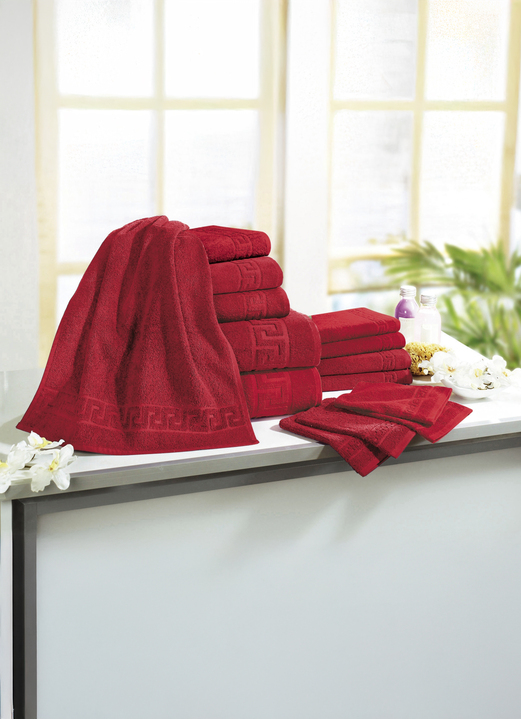 Handtücher - Frottierserie mit Mäander-Jacquard-Struktur Ansicht 5 Handtücher - Frottierserie mit Mäander-Jacquard-Struktur, in Größe 200 (1 Handtuch, 50/ 90 cm) bis 208 (Sparset, 14-teilig), in Farbe TERRA Ansicht 5