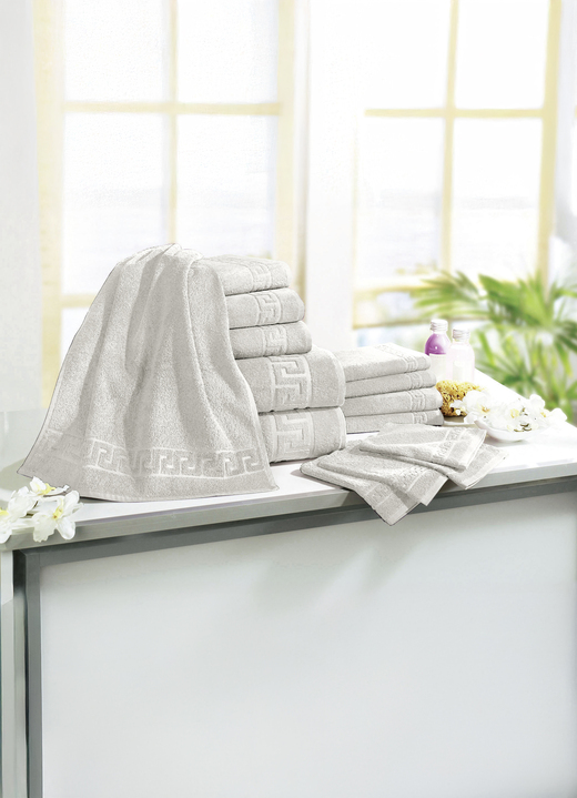 Handtücher - Frottierserie mit Mäander-Jacquard-Struktur Ansicht 9 Handtücher - Frottierserie mit Mäander-Jacquard-Struktur, in Größe 200 (1 Handtuch, 50/ 90 cm) bis 208 (Sparset, 14-teilig), in Farbe TERRA Ansicht 9