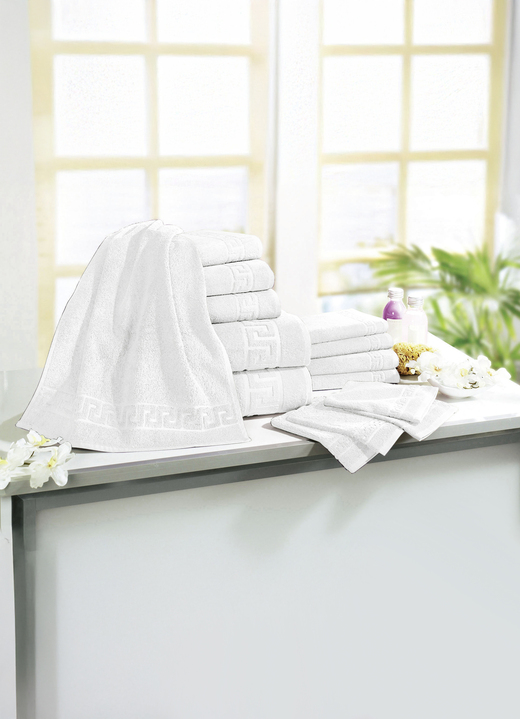 Handtücher - Frottierserie mit Mäander-Jacquard-Struktur Ansicht 10 Handtücher - Frottierserie mit Mäander-Jacquard-Struktur, in Größe 200 (1 Handtuch, 50/ 90 cm) bis 208 (Sparset, 14-teilig), in Farbe TERRA Ansicht 10