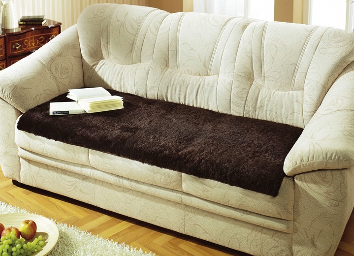 Sessel- & Sofaüberwürfe - Couchauflage in Lammfell-Optik , in Größe 101 ( 60x140 cm) bis 102 (60x180 cm), in Farbe DUNKELBRAUN