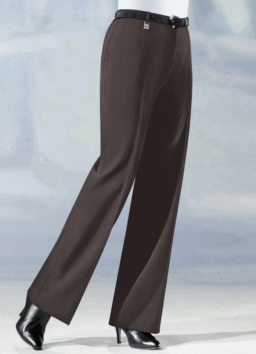 Hosen mit Knopf- und Reißverschluss - Hose in angesagter Marlene-Form in 6 Farben Hosen mit Knopf- und Reißverschluss - Hose in angesagter Marlene-Form in 6 Farben, in Größe 019 bis 096, in Farbe DUNKELBRAUN