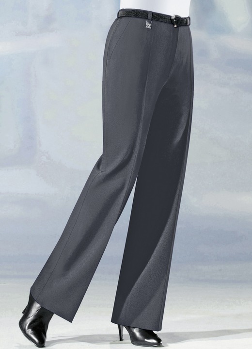 Hosen mit Knopf- und Reißverschluss - Hose in angesagter Marlene-Form in 6 Farben, in Größe 019 bis 096, in Farbe DUNKELGRAU Ansicht 1