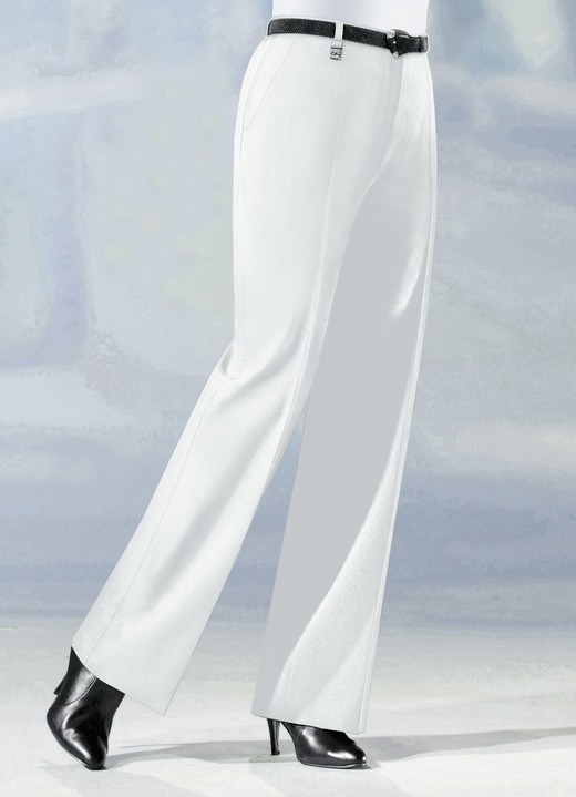 Hosen mit Knopf- und Reißverschluss - Hose in angesagter Marlene-Form in 6 Farben, in Größe 019 bis 096, in Farbe WEISS Ansicht 1
