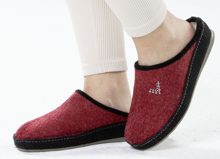 Hausschuhe - Atmungsaktive Damen-Hausschuhe, mit Schurwolle, in Größe 036 bis 043, in Farbe DUNKELBLAU-HELLGRAU Ansicht 5