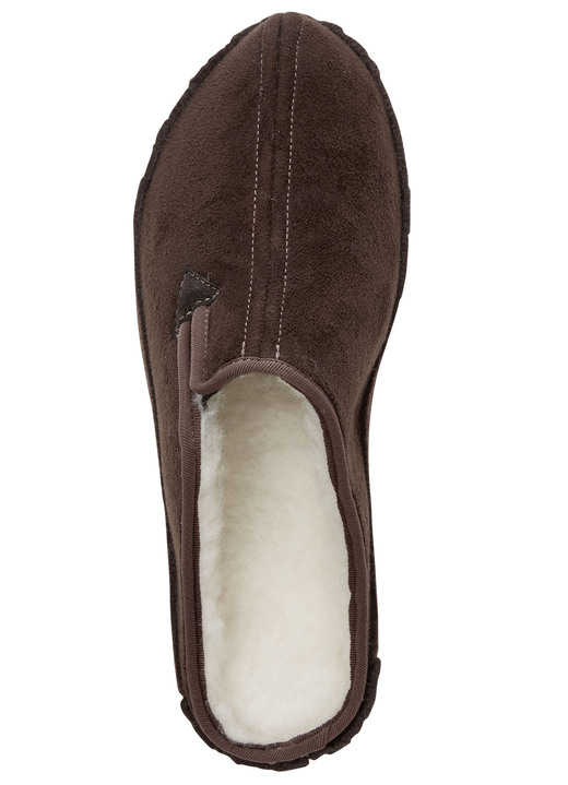 Hausschuhe - Atmungsaktive Herren-Hausschuhe, mit Schurwolle, in Größe 040 bis 046, in Farbe BRAUN Ansicht 2